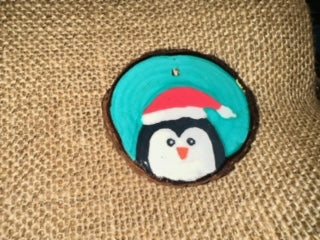 Penguin w/Santa hat Wood ornament