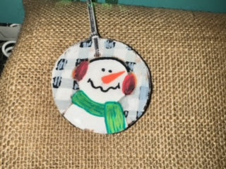 Snowman with earmuffs Wood Ornament
