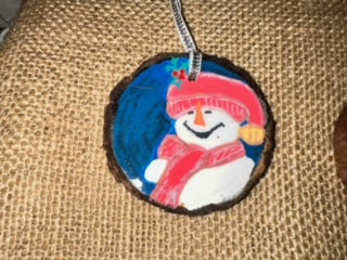 Snowman w/holly wood ornament