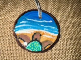Turtle on the Beach wood ornament