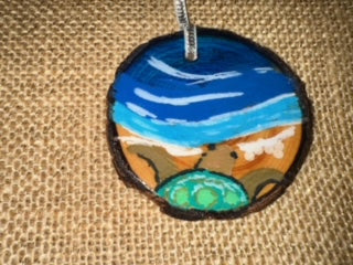 Turtle on the Beach wood ornament