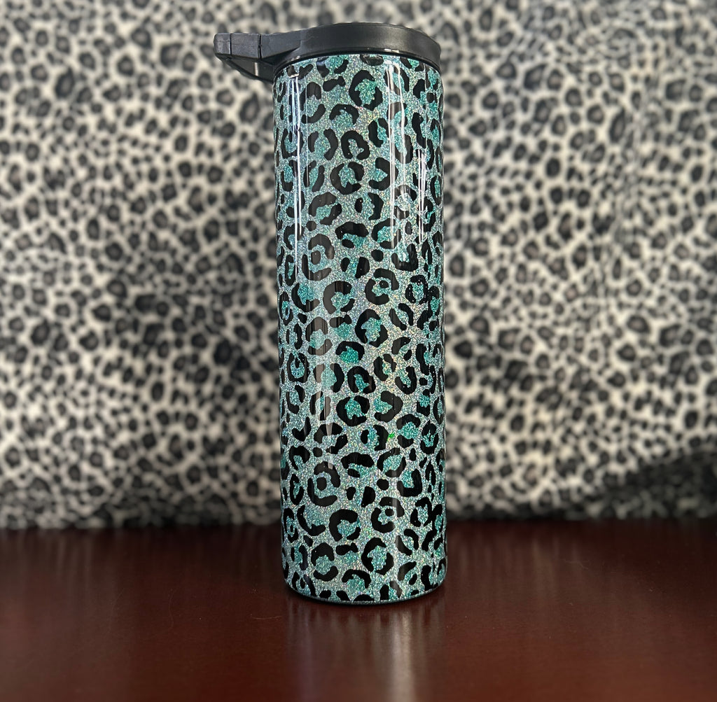 30oz Teal Leopard Tumbler