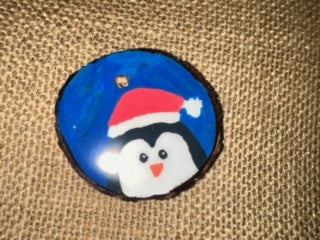 Penguin w/Santa hat Wood ornament