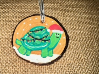 Santa Turtle wood ornament